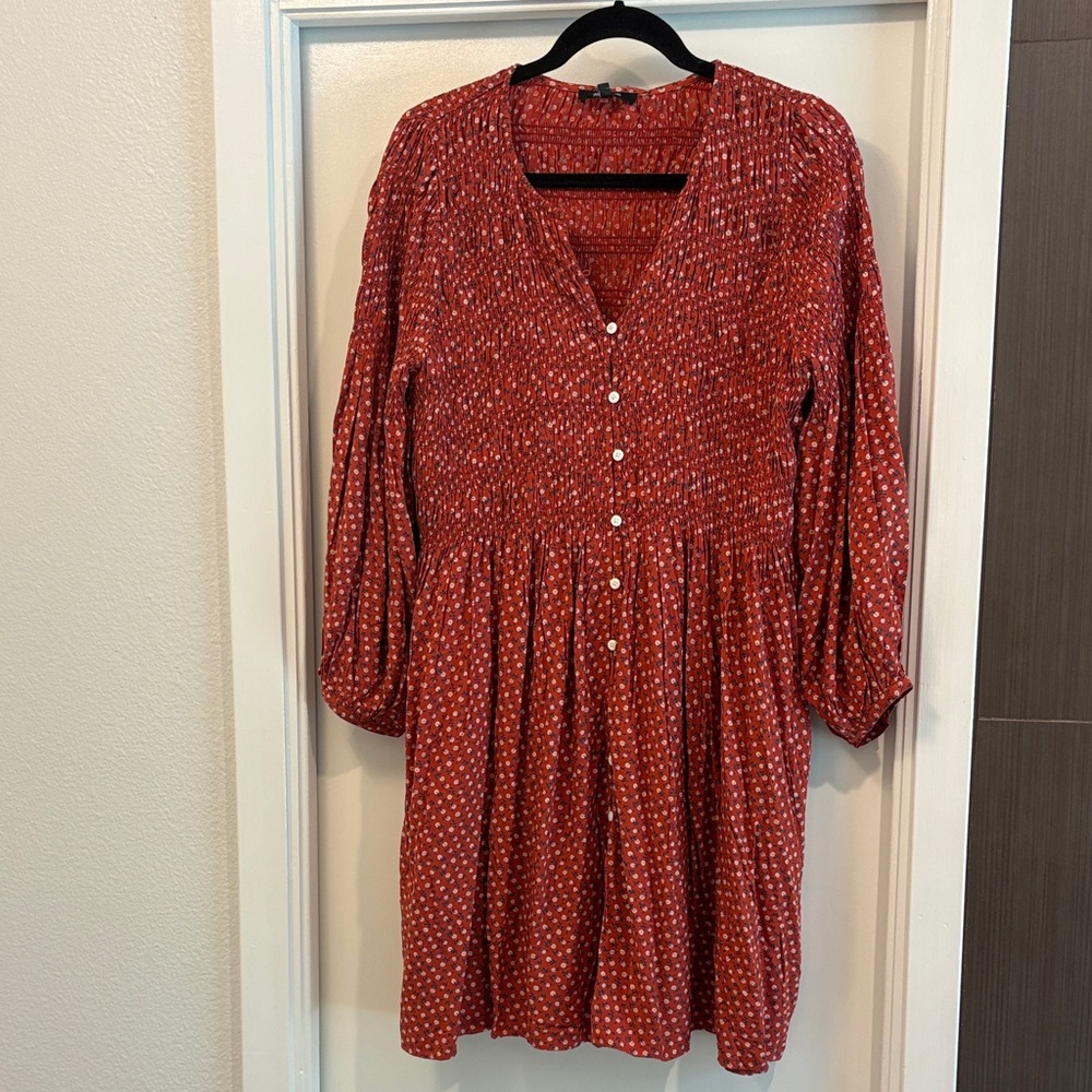 Madewell Rust Red Midi Dress with White Dot Print